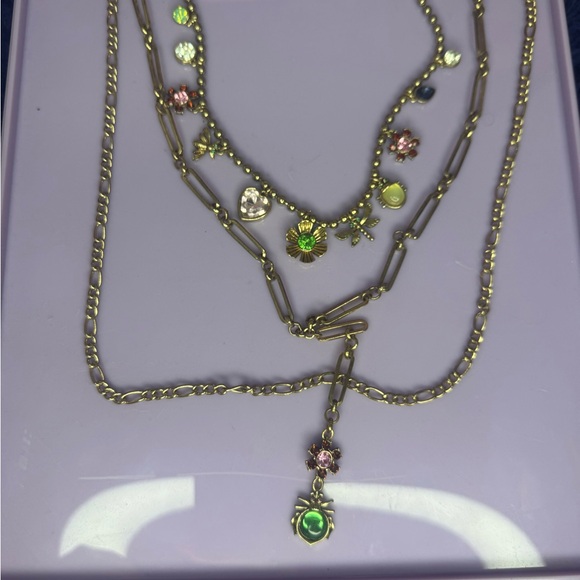 Betsey Johnson Layered Beetle Necklace with floral charms - Picture 3 of 10